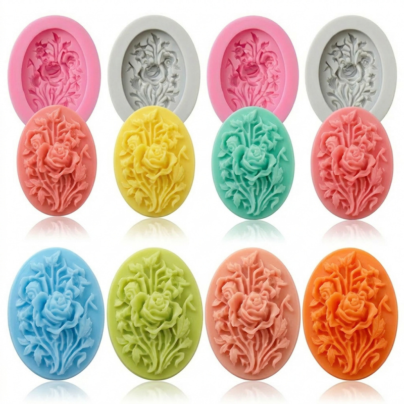 Natural Making Soap - 4 Silicone mold with flower shape，Easy-to-demold
