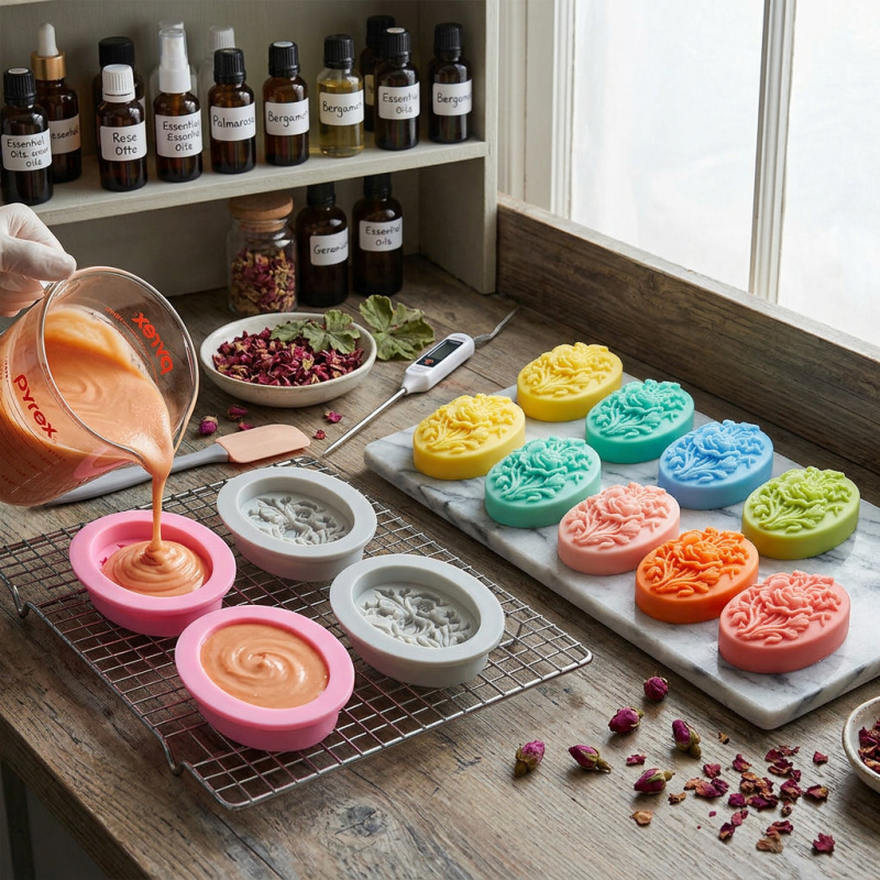 4 Silicone mold with flower sh - Natural Making Soap 评论和价格